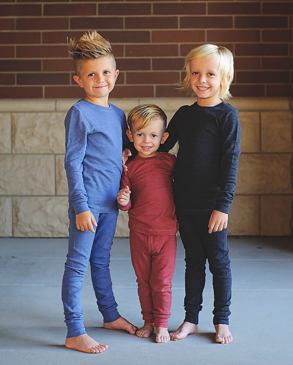 Boys Soft & Cozy Thermal 2-Piece Long Johns | Black w- Baby Blue Stitch