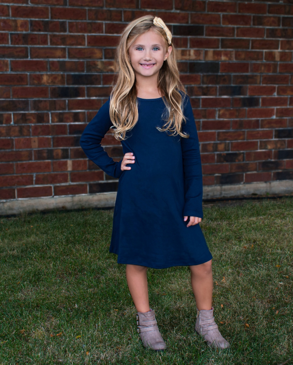 Girls long sleeve navy 2024 dress