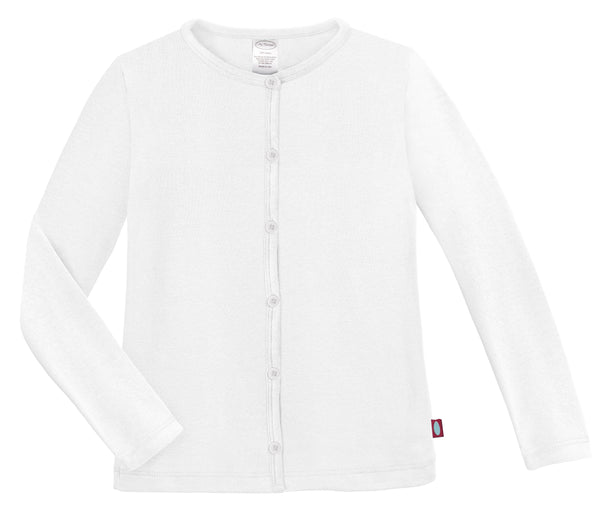 Girls Soft Cotton Button-Down Cardigan | White