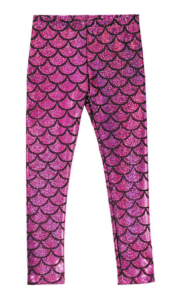 Girls Novelty Stretch Leggings | Turquoise Mermaid Sparkle