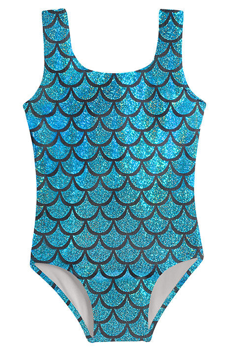 Girls Novelty Stretch Leggings | Turquoise Mermaid Sparkle