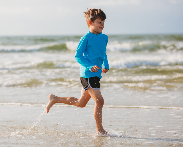 Boys UPF 50+ Classic Surf Style Boys Swim Shorts - Mid-Thigh Length | Navy w/ Red