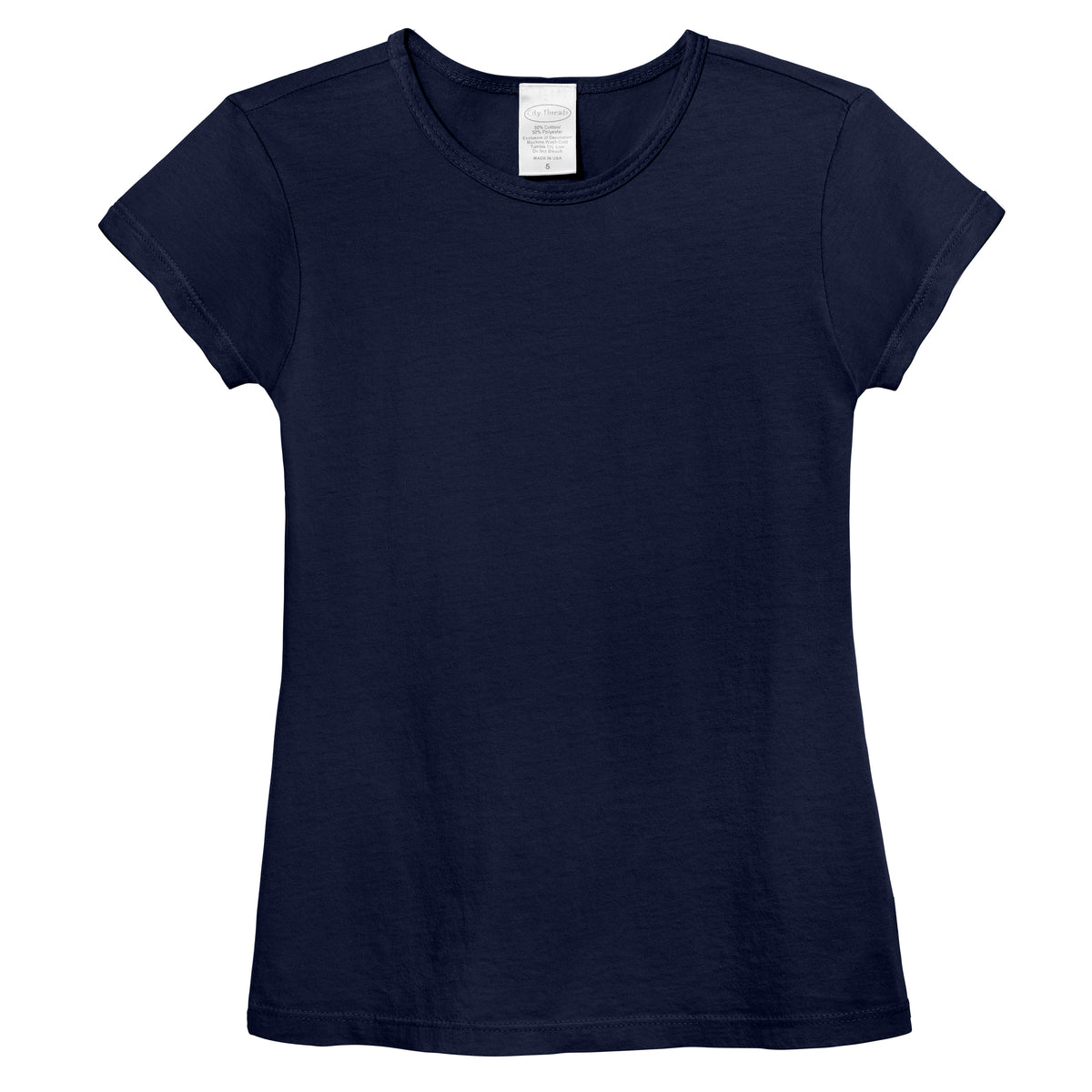 Girls Soft Organic Cotton Jersey Cap Sleeve Crew Tee | Navy