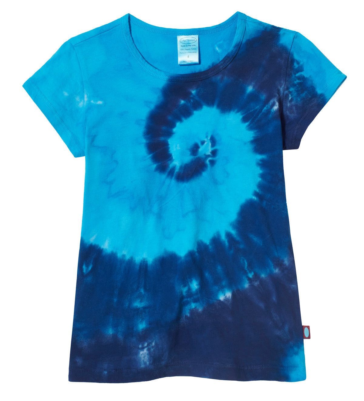 Girls Tie-Dye Soft Organic Cotton Jersey Cap Sleeve Crew Tee | Blues Spiral