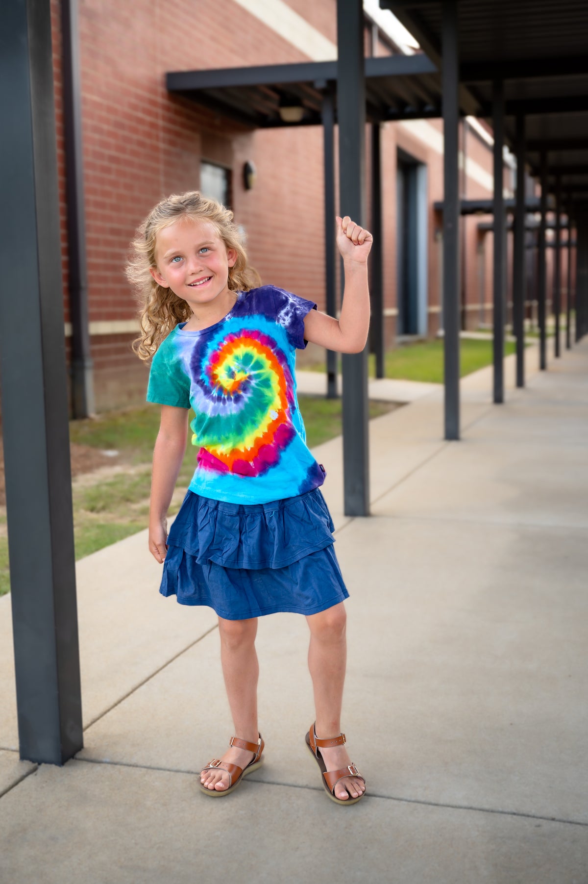 Girls Tie-Dye Soft Organic Cotton Jersey Cap Sleeve Crew Tee | Rainbow Spiral