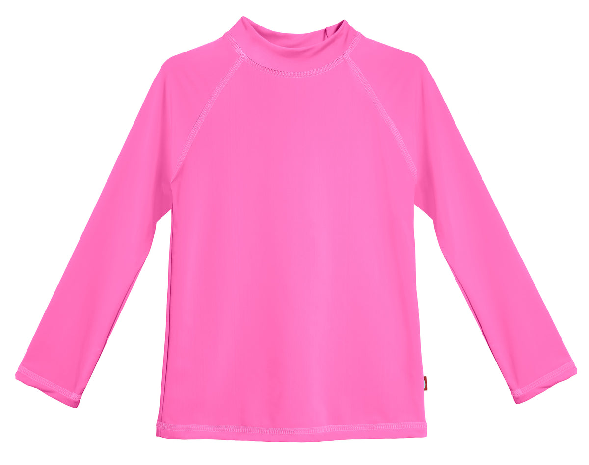 Girls UPF 50+ Long Sleeve Rashguard | Medium Pink w-Matching Stitch