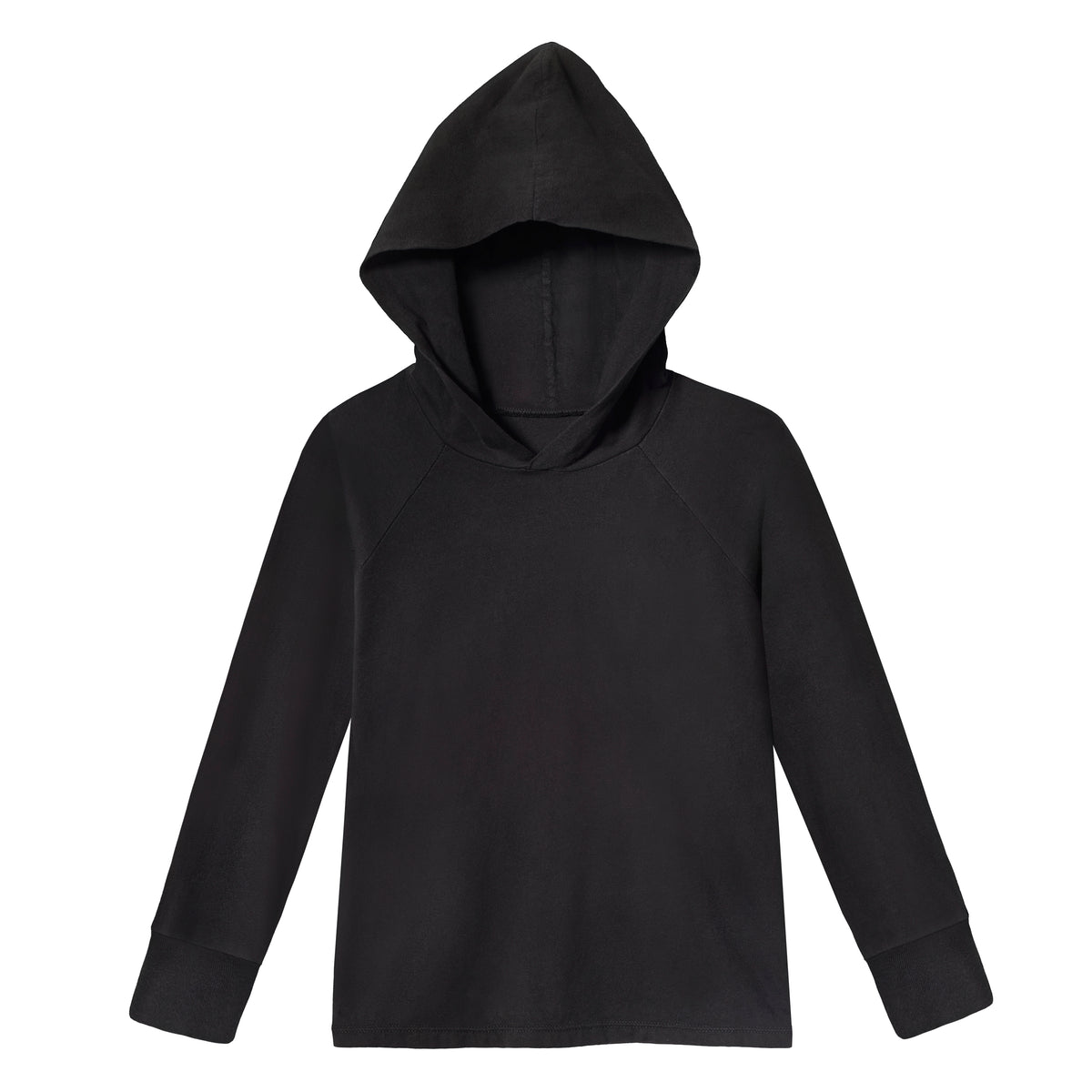 Boys Soft 100% Cotton Medium-Weight Long Sleeve Hooded Tee With Cuffs | Black