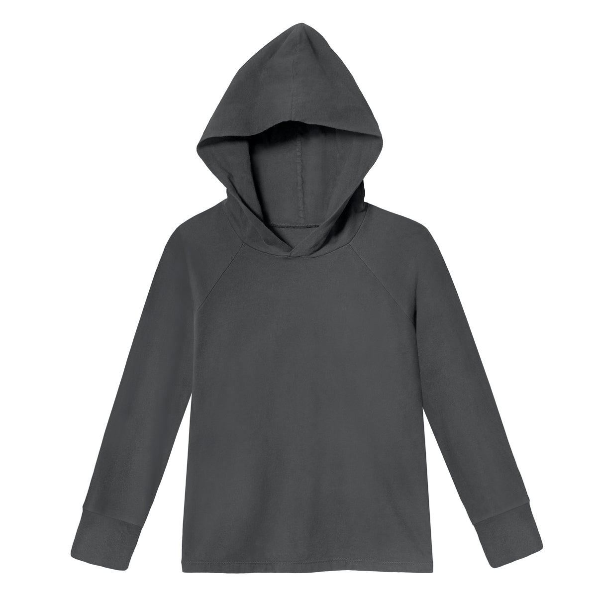 Boys Soft 100% Cotton Medium-Weight Long Sleeve Hooded Tee With Cuffs | Charcoal