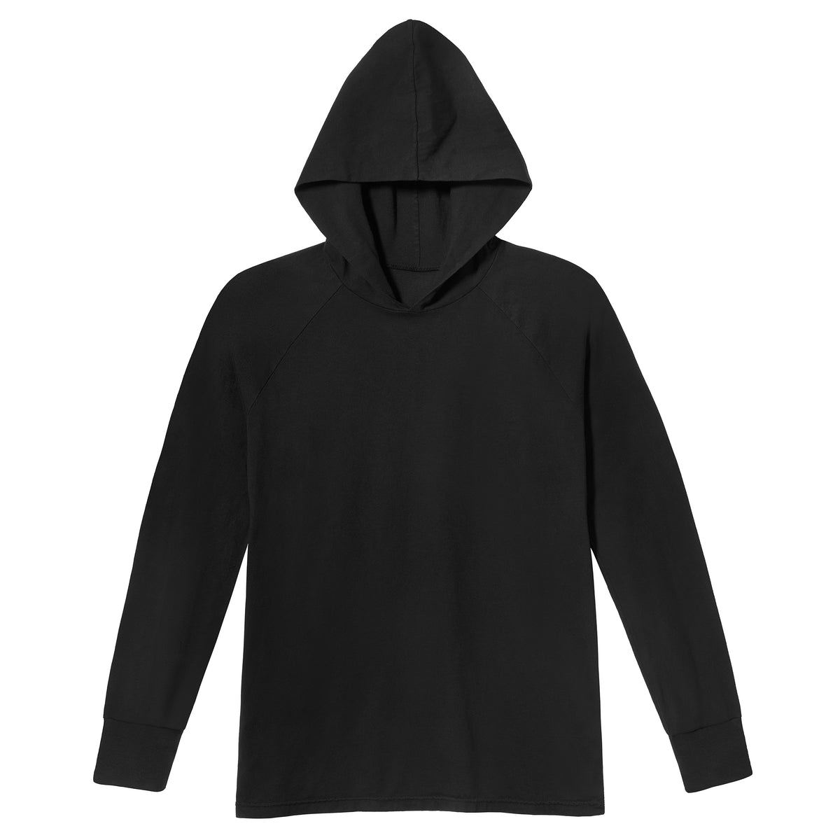 Men&#39;s Soft 100% Cotton Medium-Weight Long Sleeve Hooded Tee With Cuffs | Black