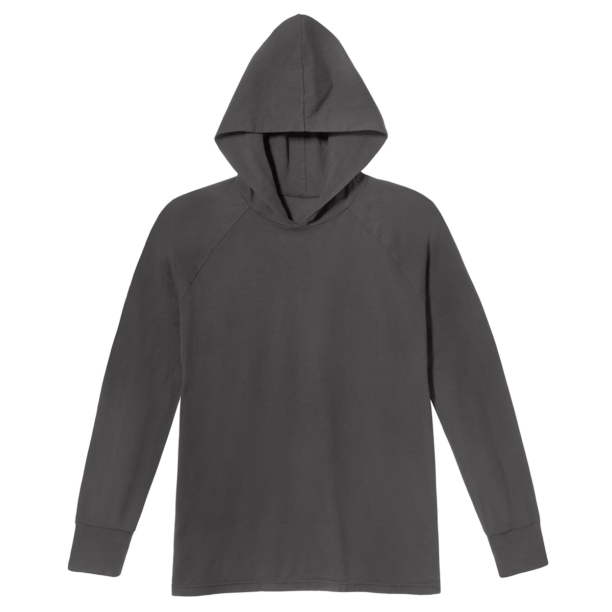 Men&#39;s Soft 100% Cotton Medium-Weight Long Sleeve Hooded Tee With Cuffs | Charcoal