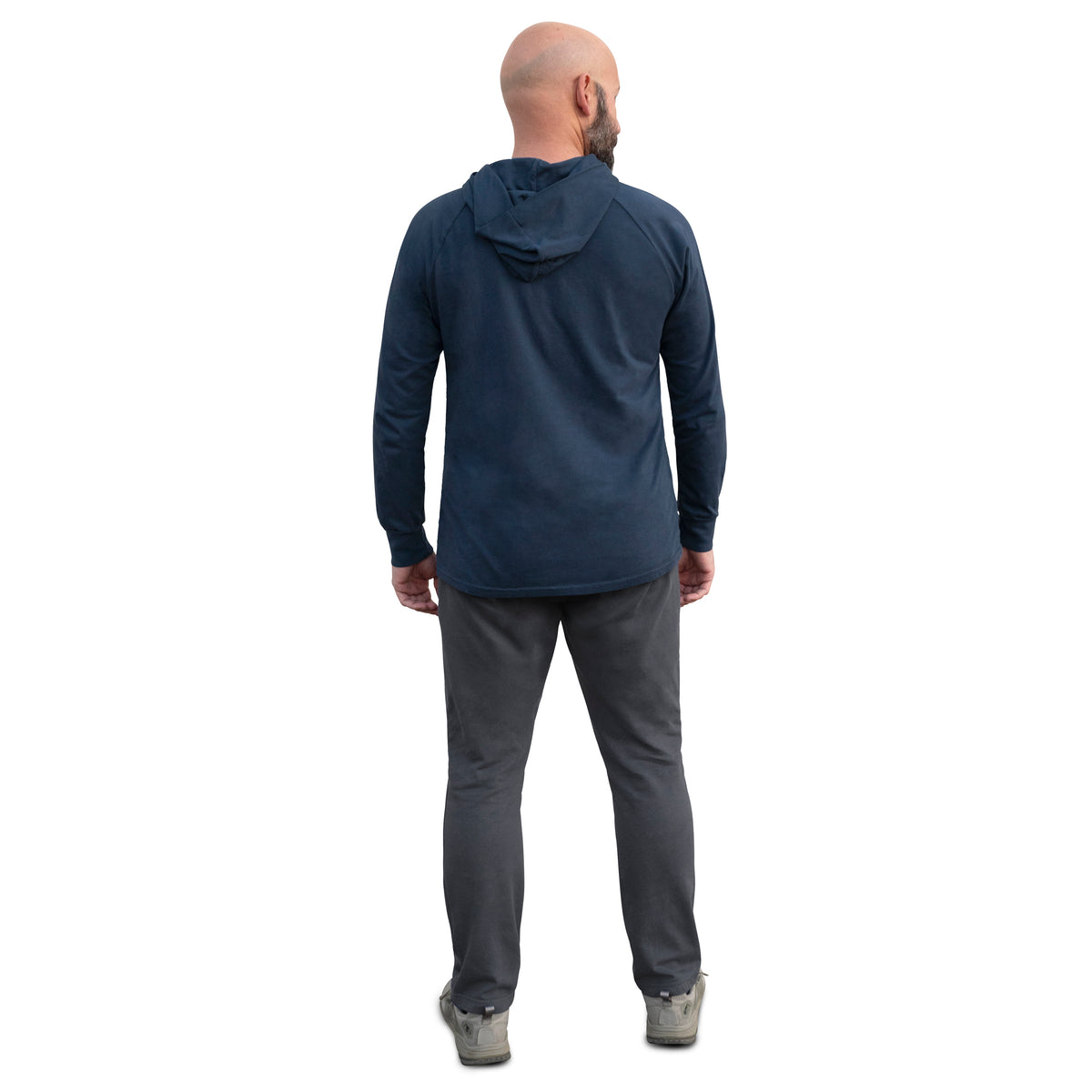 Men&#39;s Soft 100% Cotton Medium-Weight Long Sleeve Hooded Tee With Cuffs | Midnight