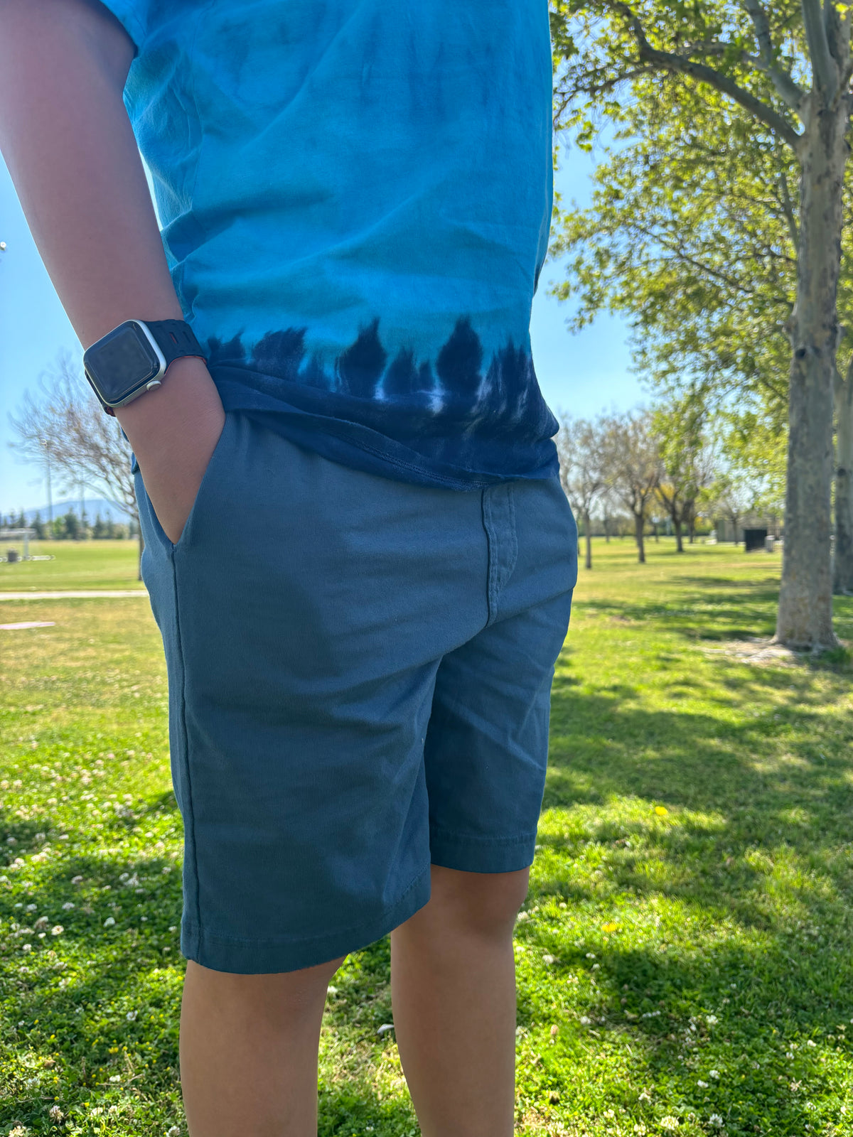 Boys Soft Cotton UPF 50+ Above-Knee Side Pocket Shorts | Concrete