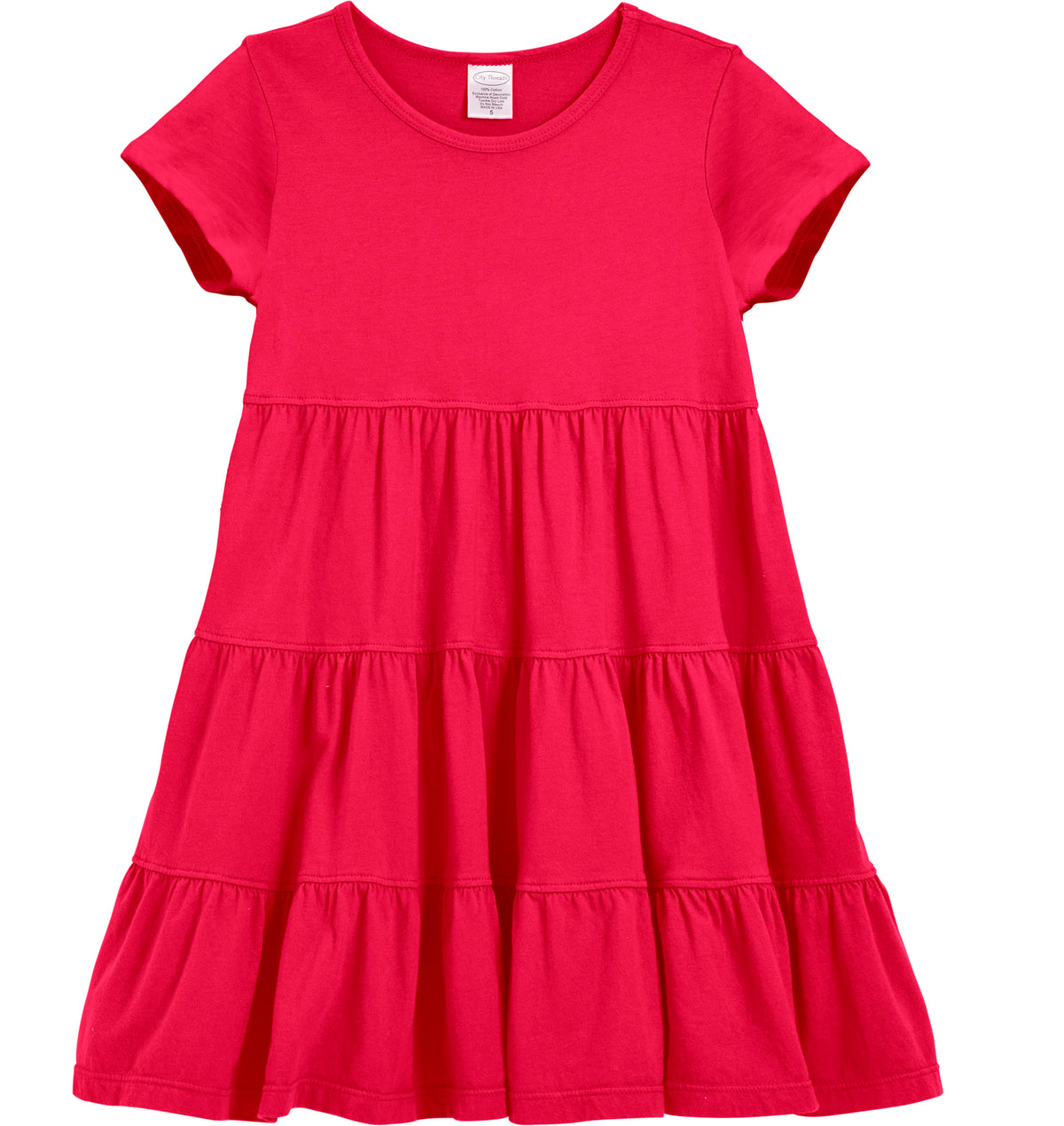 Girls Soft Cotton Jersey Short Sleeve Tiered Dress -Seconds| Damage-Candy Apple