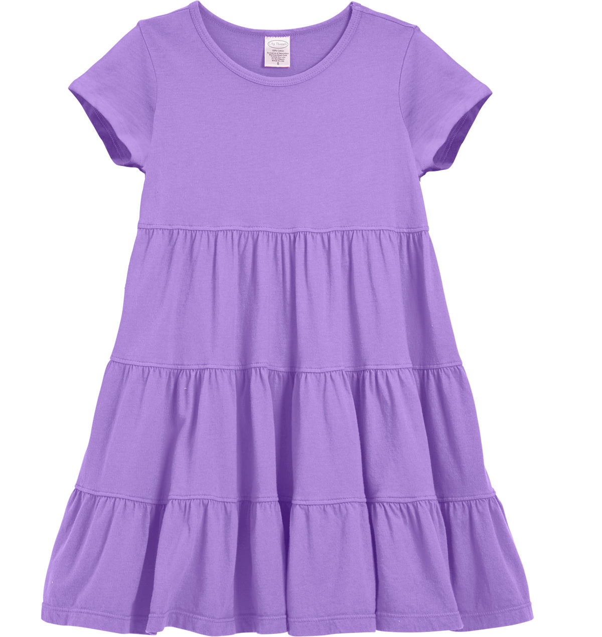 Girls Soft Cotton Jersey Short Sleeve Tiered Dress -Seconds| Damage-Deep Purple