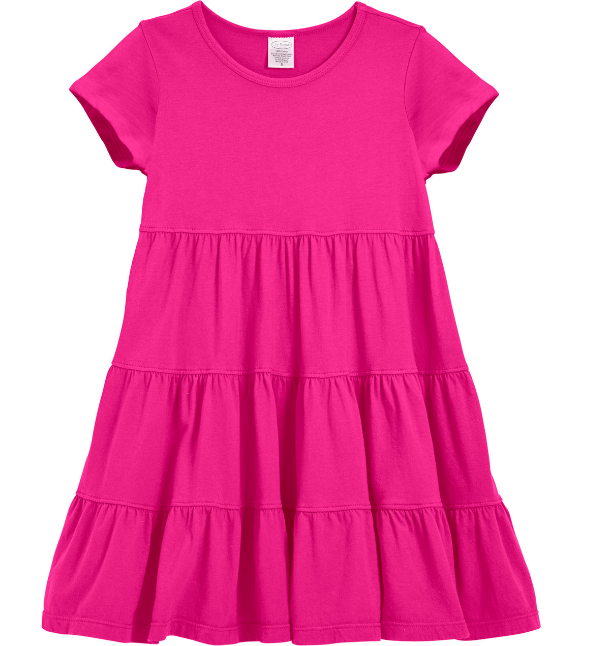 Girls Soft Cotton Jersey Short Sleeve Tiered Dress -Seconds| Damage-Hot Pink