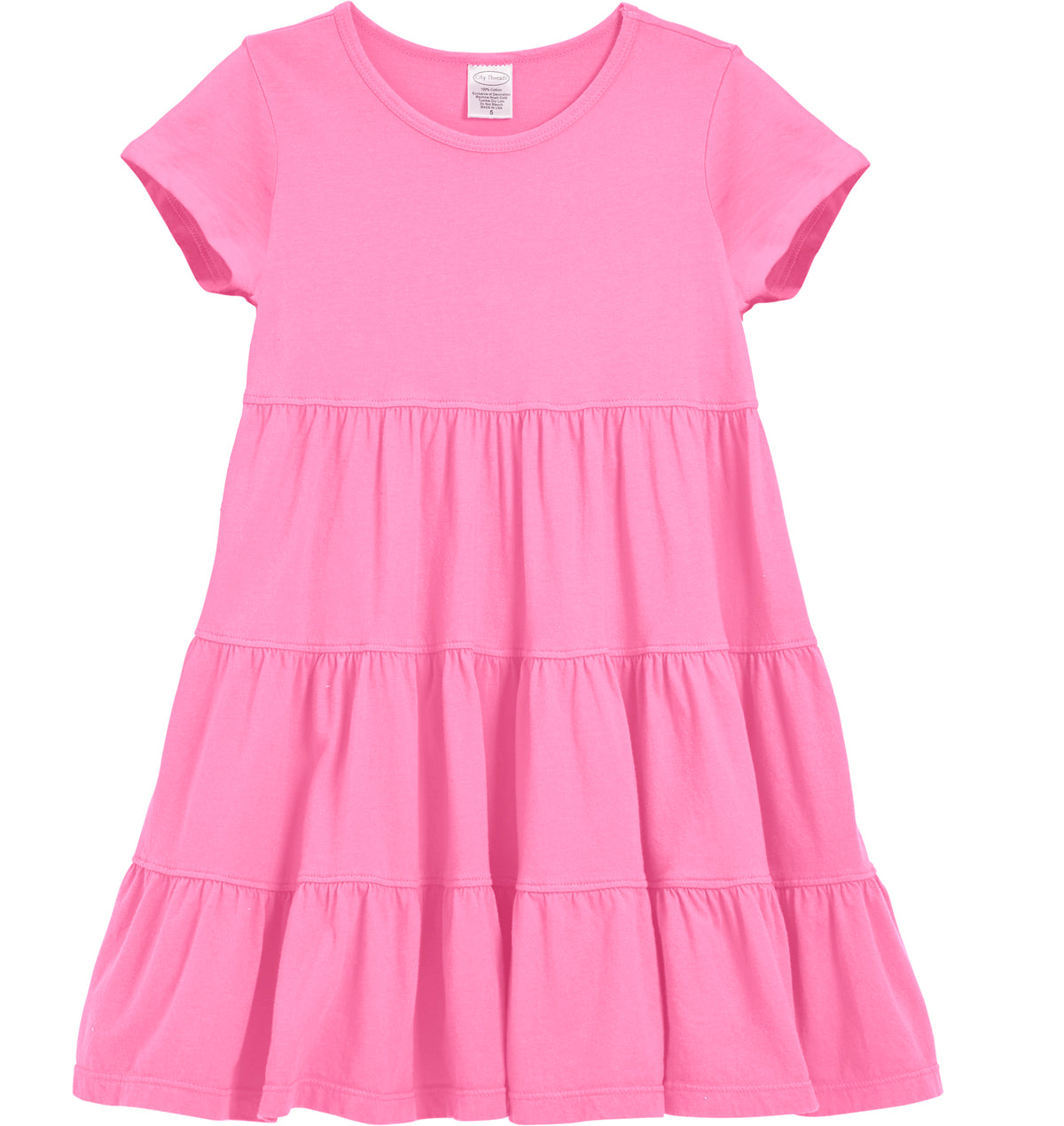 Girls Soft Cotton Jersey Short Sleeve Tiered Dress -Seconds| Damage-Medium Pink