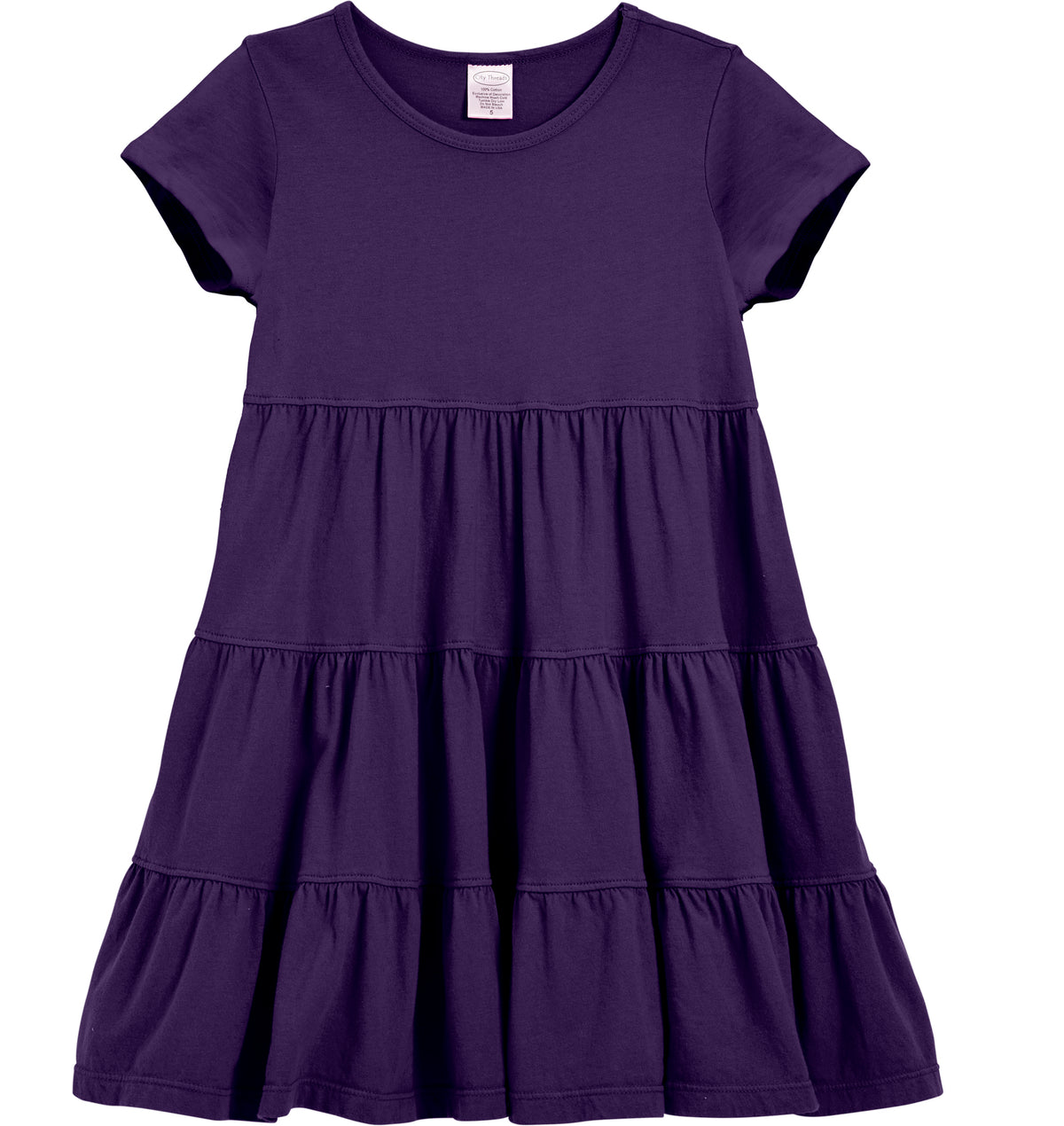 Girls Soft Cotton Jersey Short Sleeve Tiered Dress -Seconds| Damage-Purple