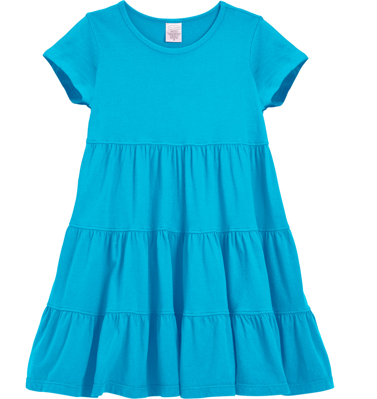 Girls Soft Cotton Jersey Short Sleeve Tiered Dress -Seconds| Damage-Turquoise