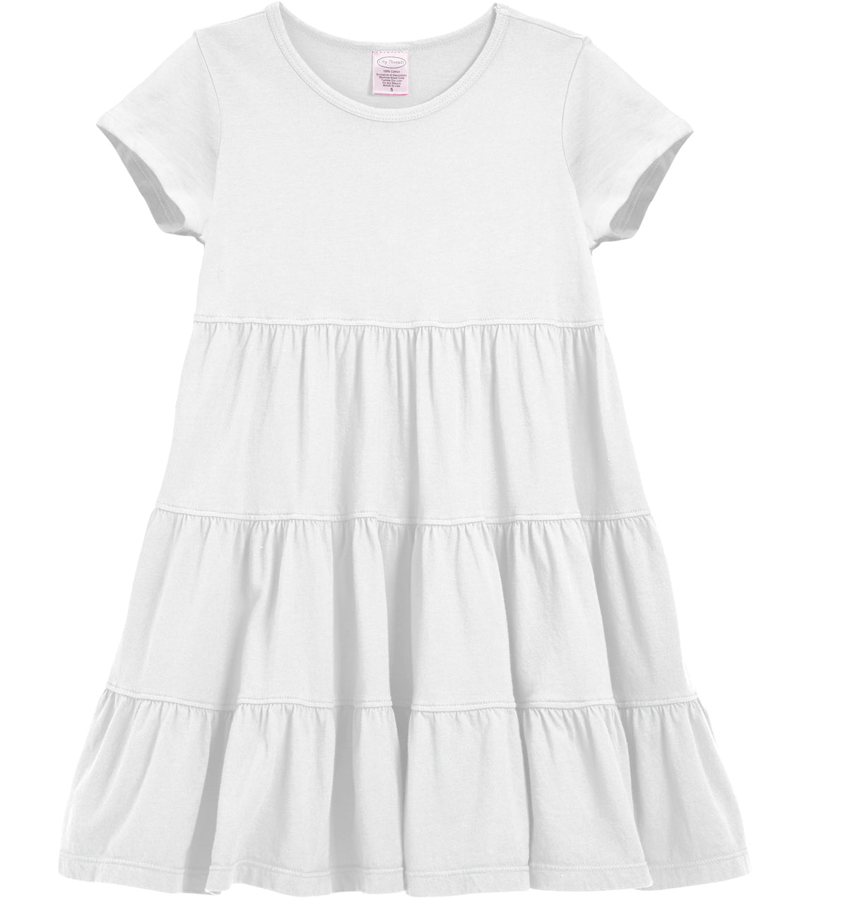 Girls Soft Cotton Jersey Short Sleeve Tiered Dress -Seconds| Damage-White