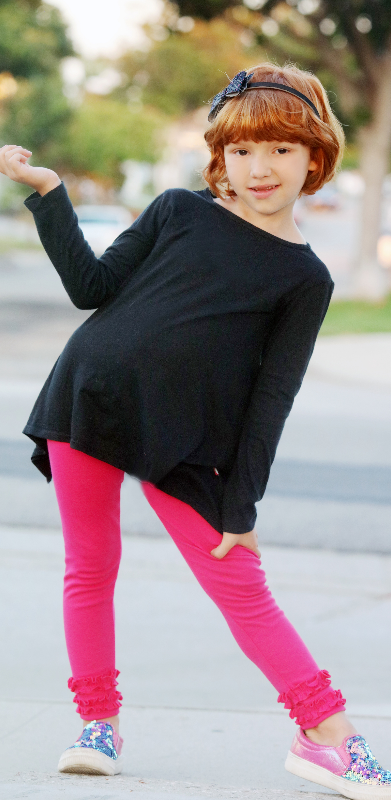 Pink ruffled long leggings in cotton jersey, newborn - Souris Mini