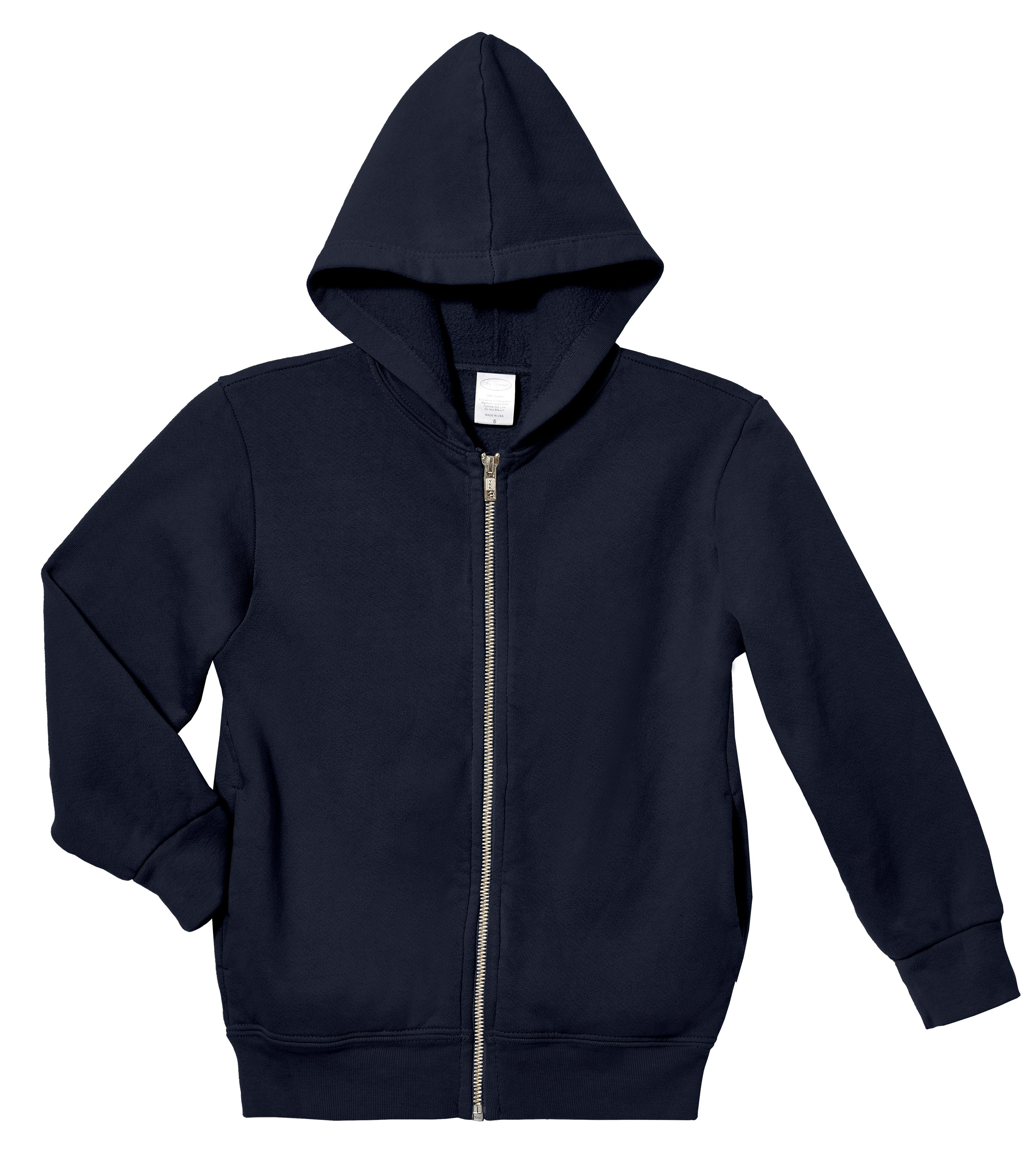 Zip Hoodie | Dark Navy, Dark Navy / 12-18M - 100% Cotton Fleece, Kids Zip Hooded Sweatshirt, Made in USA, Soft & Cozy, City Threads