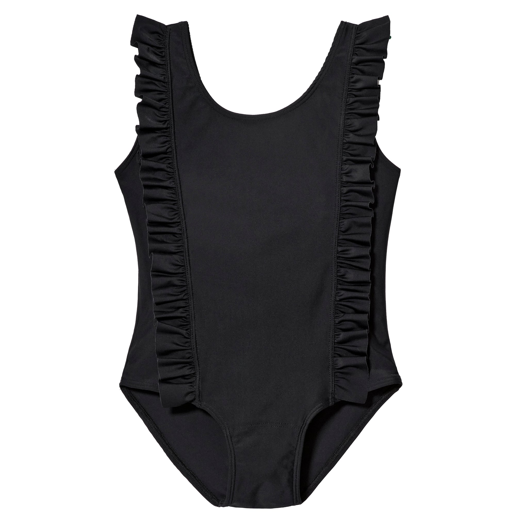 Girls UPF 50+ One-Piece Ruffle Front Swimsuit | Black - City Threads USA