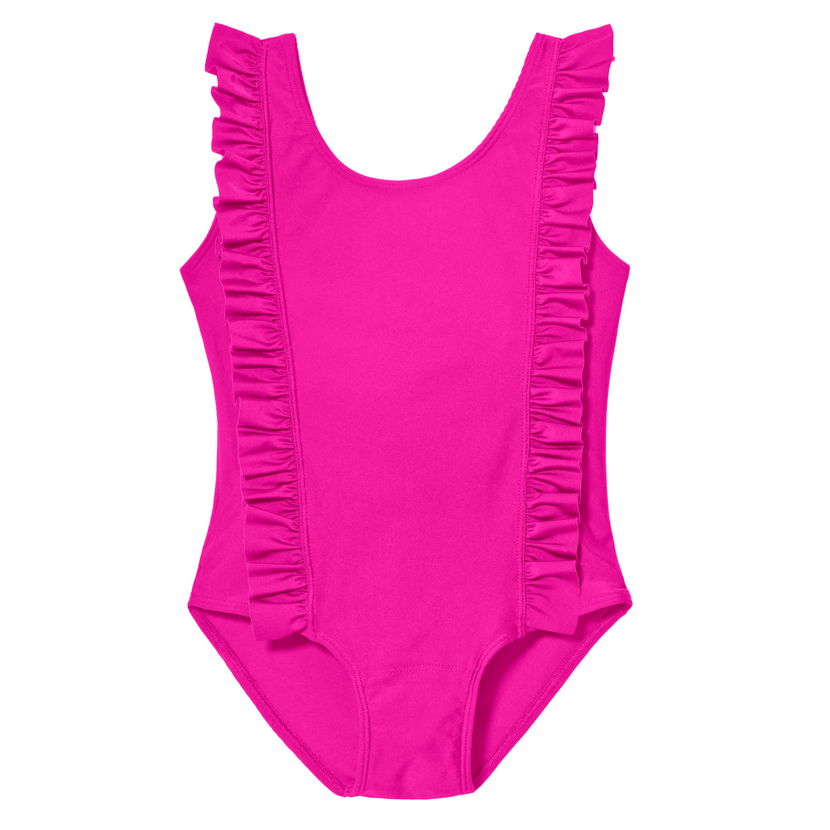 Girls UPF 50+ One-Piece Ruffle Front Swimsuit  | Hot Pink