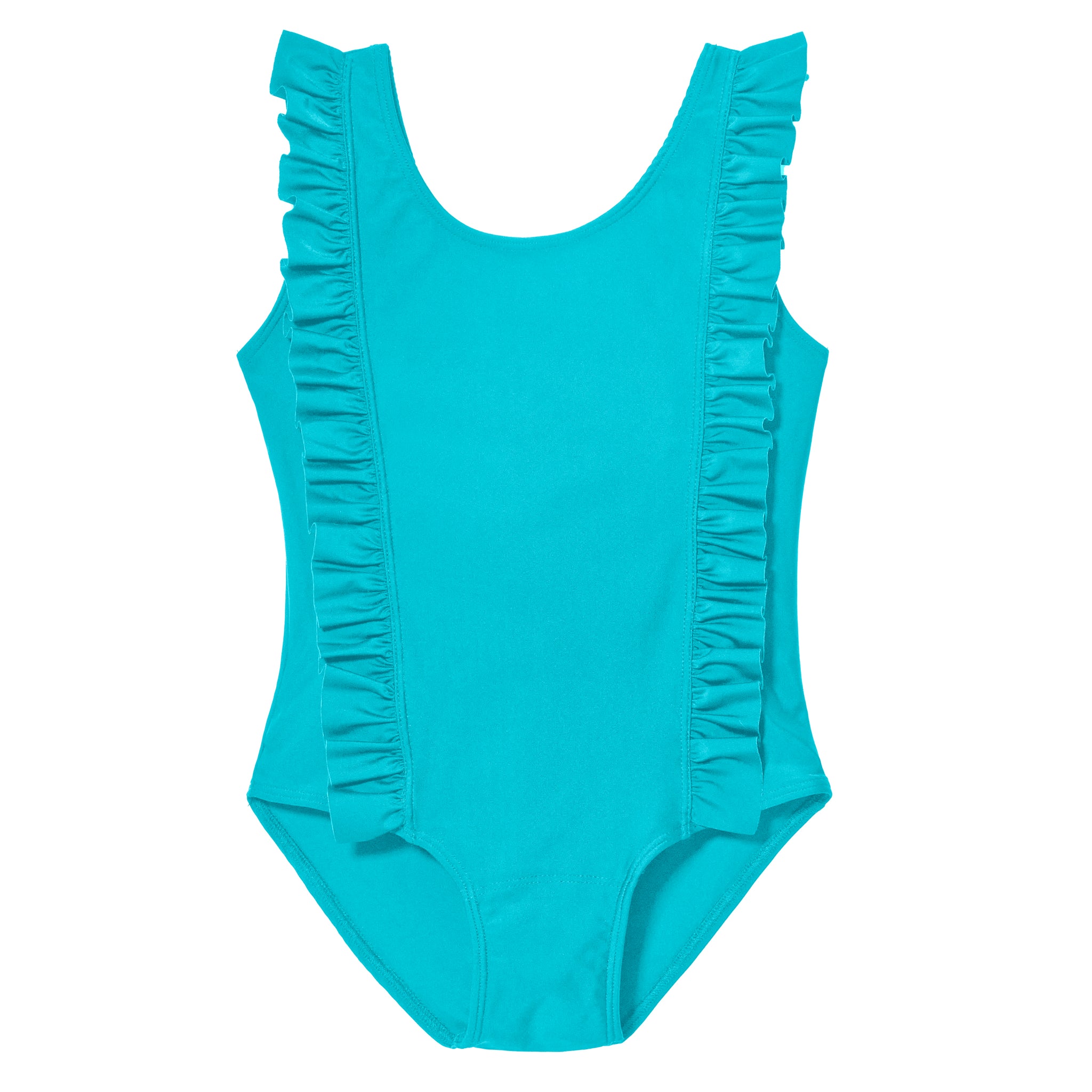 Girls UPF 50+ One-Piece Ruffle Front Swimsuit | Turquoise - City ...