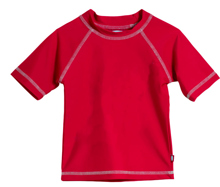 Mens UPF 50+ Rashguard Swim Tee Short Sleeve Running Shirt Swimwear Swim  Shirts, Red, Size: S, Uzzi Active Wear