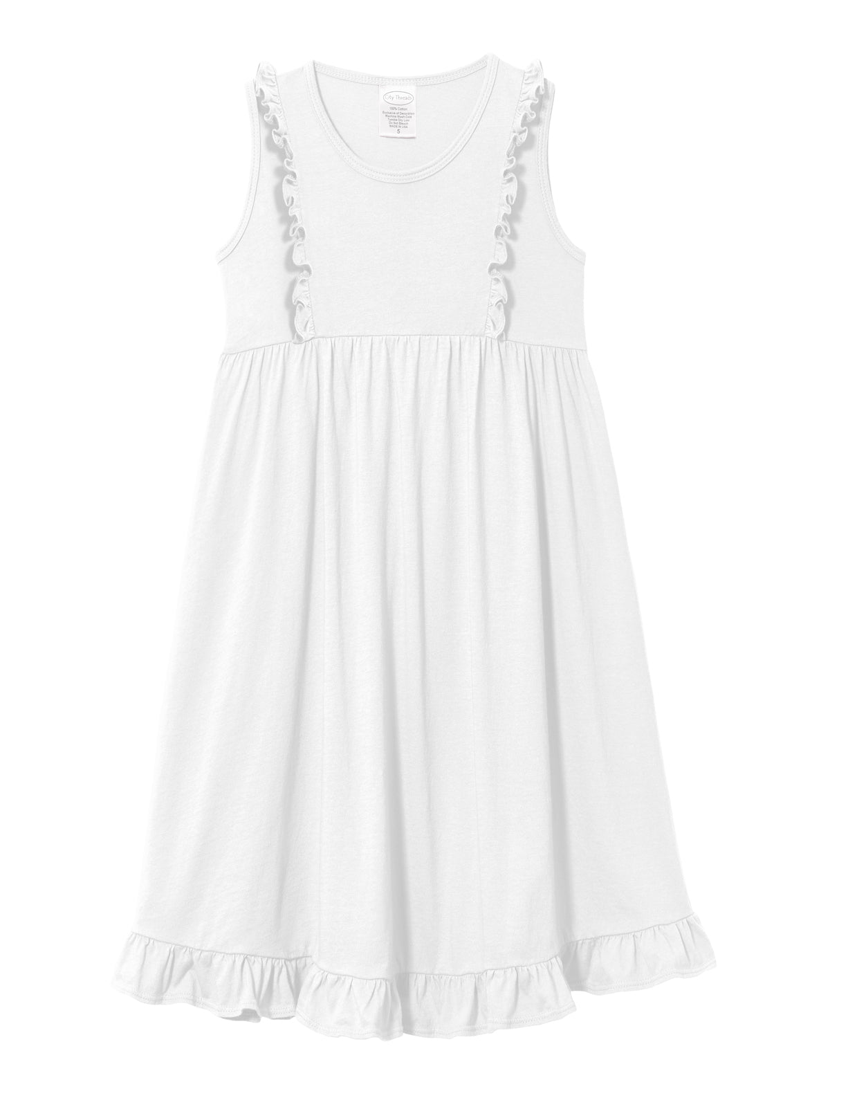 Girls Soft Cotton Jersey Flutter Tank Dress White City Threads USA