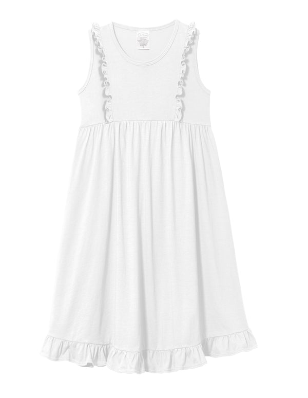 Girls Soft Cotton Jersey Flutter Tank Dress | White - City Threads USA