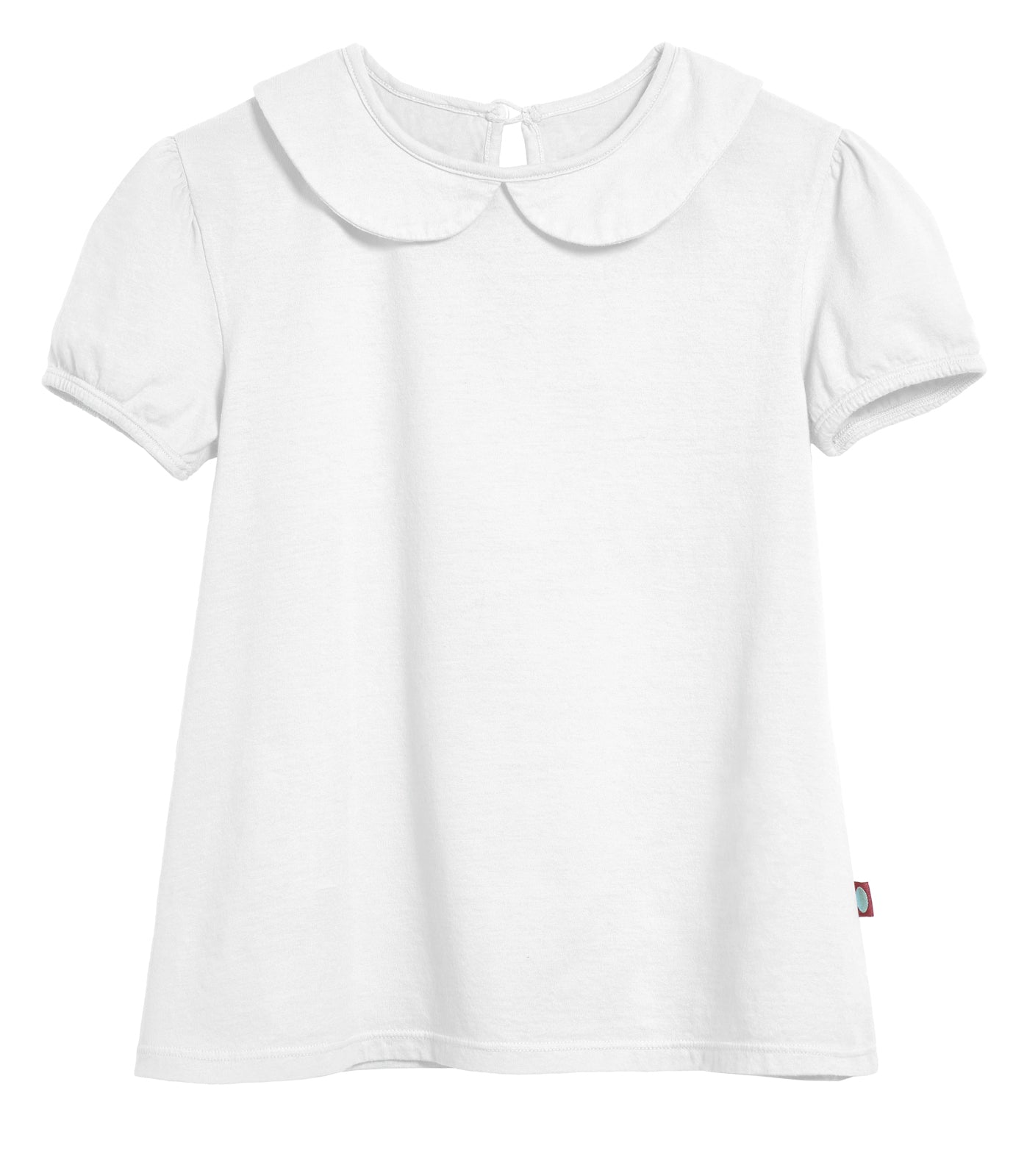 Girls Peter Pan Collar Puff Sleeve Tee | Candy Apple / 4Y - Super Comfy Kids T-Shirts, Softest 100% Cotton Tops, Sensory Friendly, USA Made, City